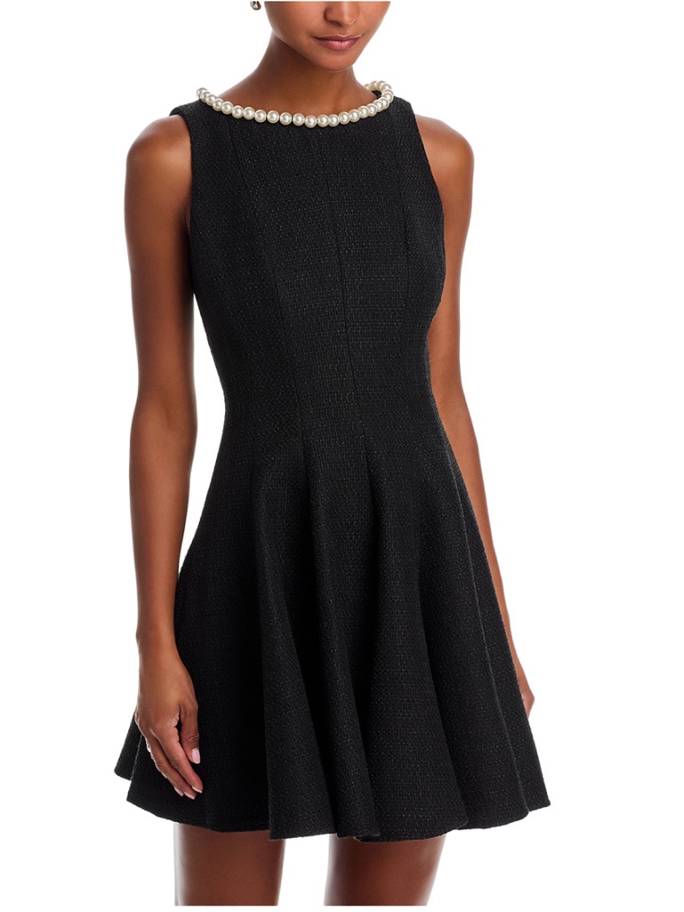 New Classic Black Sleeveless Pearl-Trim Fit & Flare Dress